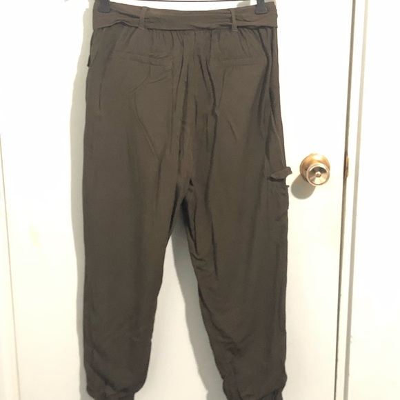 High-Rise Slouchy Olive Forest Green Tie-Up Belted Jogger Pants​ - Picture 2 of 6